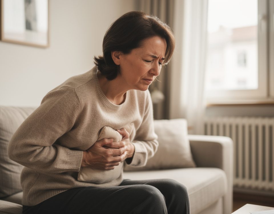 Une grand mère avec douleur intercostale