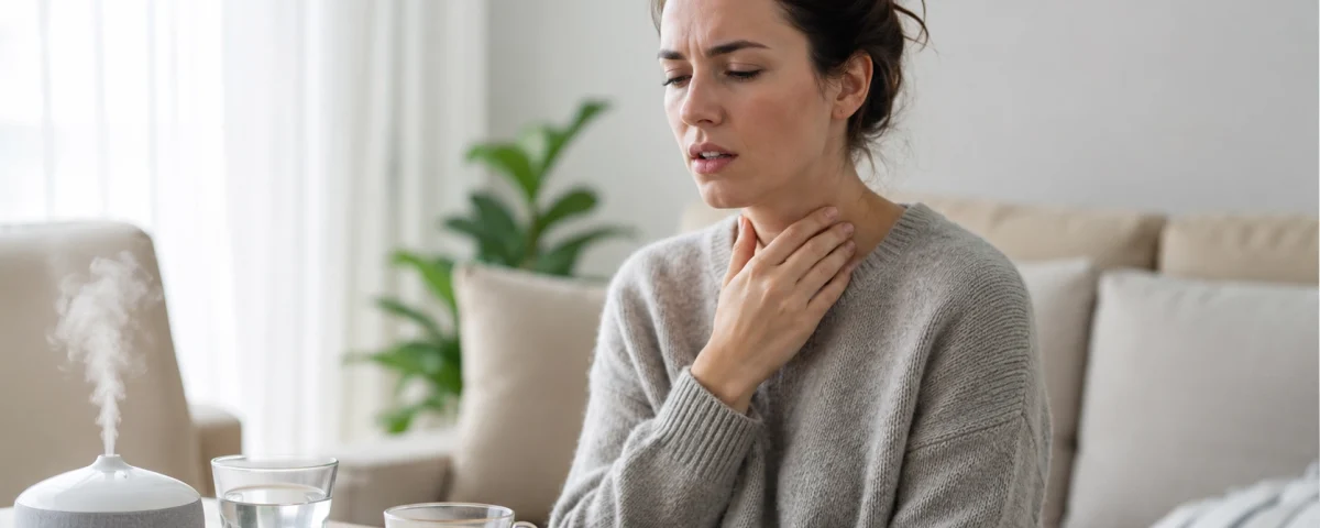 Une femme ayant les symptômes de cordes vocales fatiguées